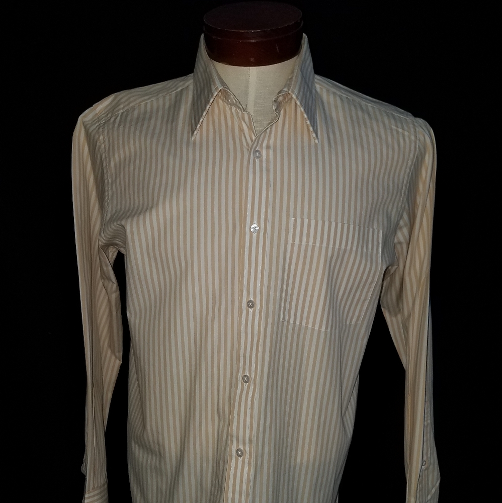 Turtle 15 Mens Tan Stripe Dress Shirt.